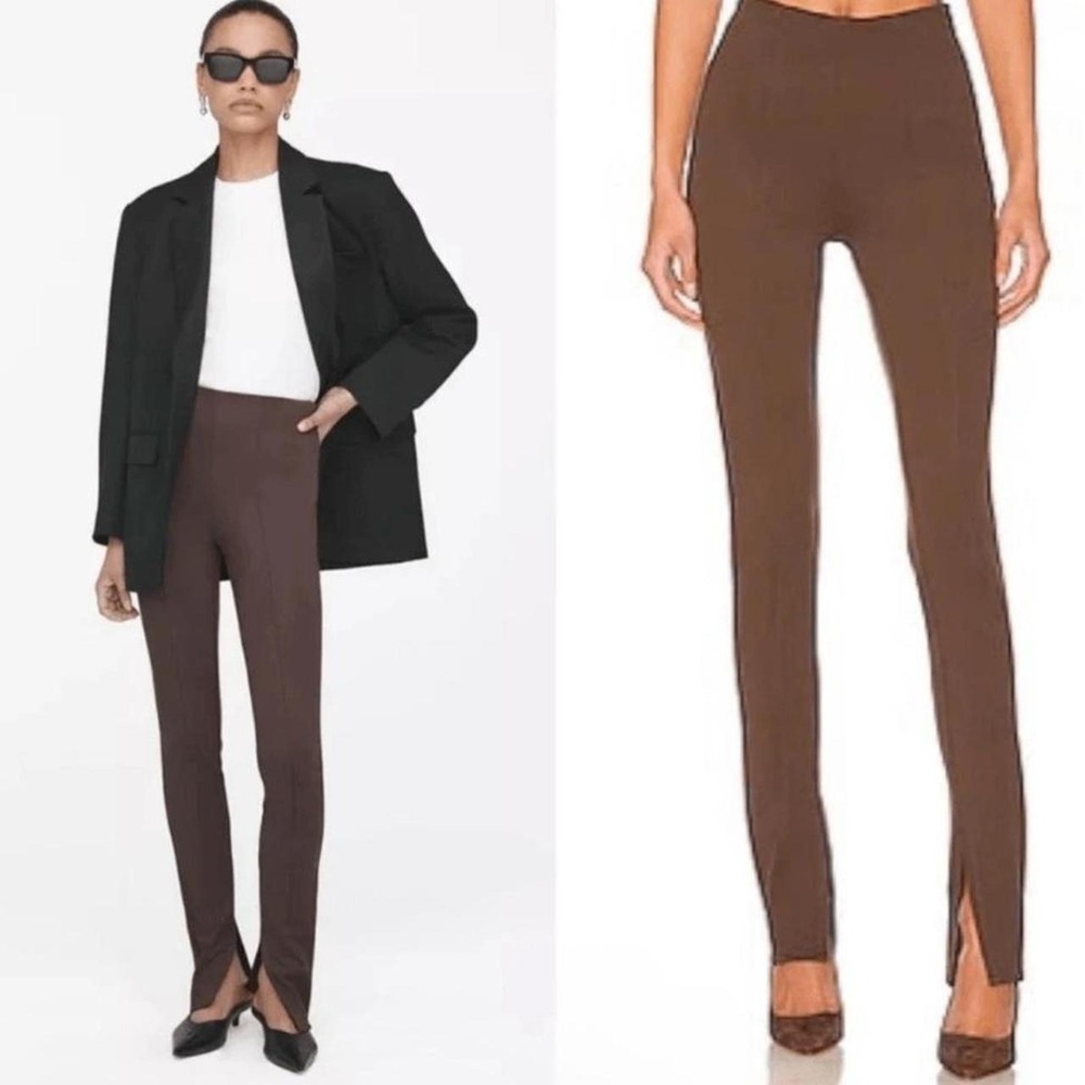 Anine Bing Max Chocolate Brown Pants Slit Hem Trousers Size 34 11 1/2"
